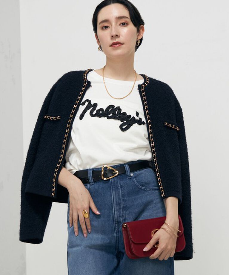 NOLLEY'S「＜飯豊まりえさん着用＞チェーンブレードフワフワジャケット 24AW」|カーディガン|ネイビー