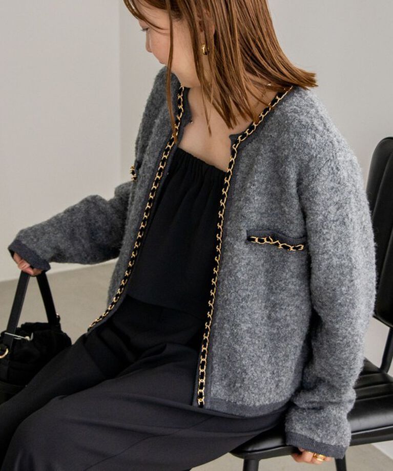 NOLLEY'S「＜飯豊まりえさん着用＞チェーンブレードフワフワジャケット 24AW」|カーディガン|ミディアムグレー