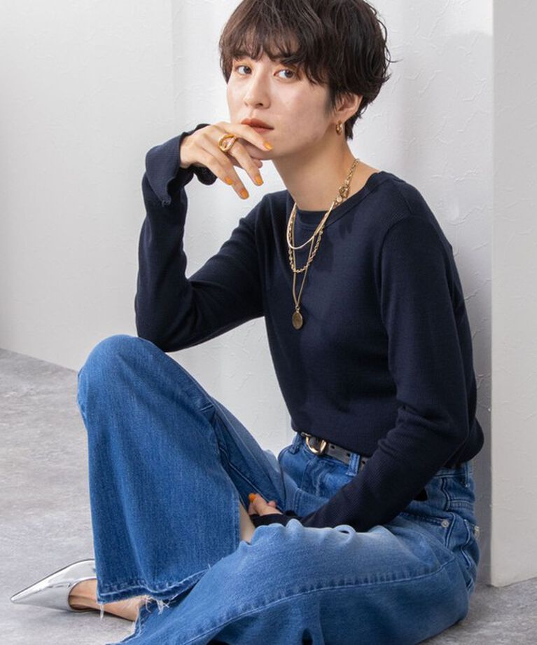 NOLLEY'S「MY STANDARDウォッシャブルリブクルーネックプルオーバーカットソー」|Tシャツ・カットソー|ネイビー