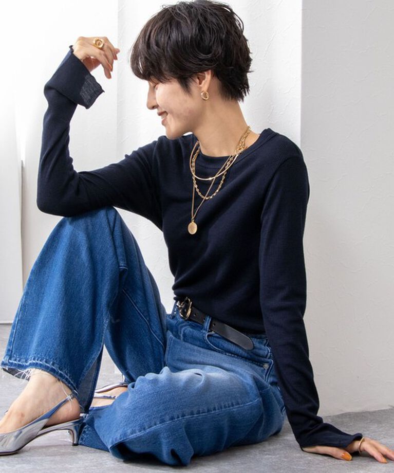 NOLLEY'S「MY STANDARDウォッシャブルリブクルーネックプルオーバーカットソー」|Tシャツ・カットソー|