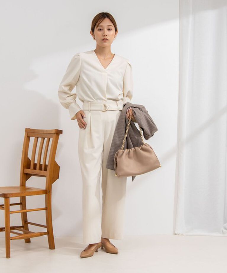 NOLLEY'S「《セットアップ対応》ウォッシャブルゴールドパーツベルト付きワイドパンツ」|その他|