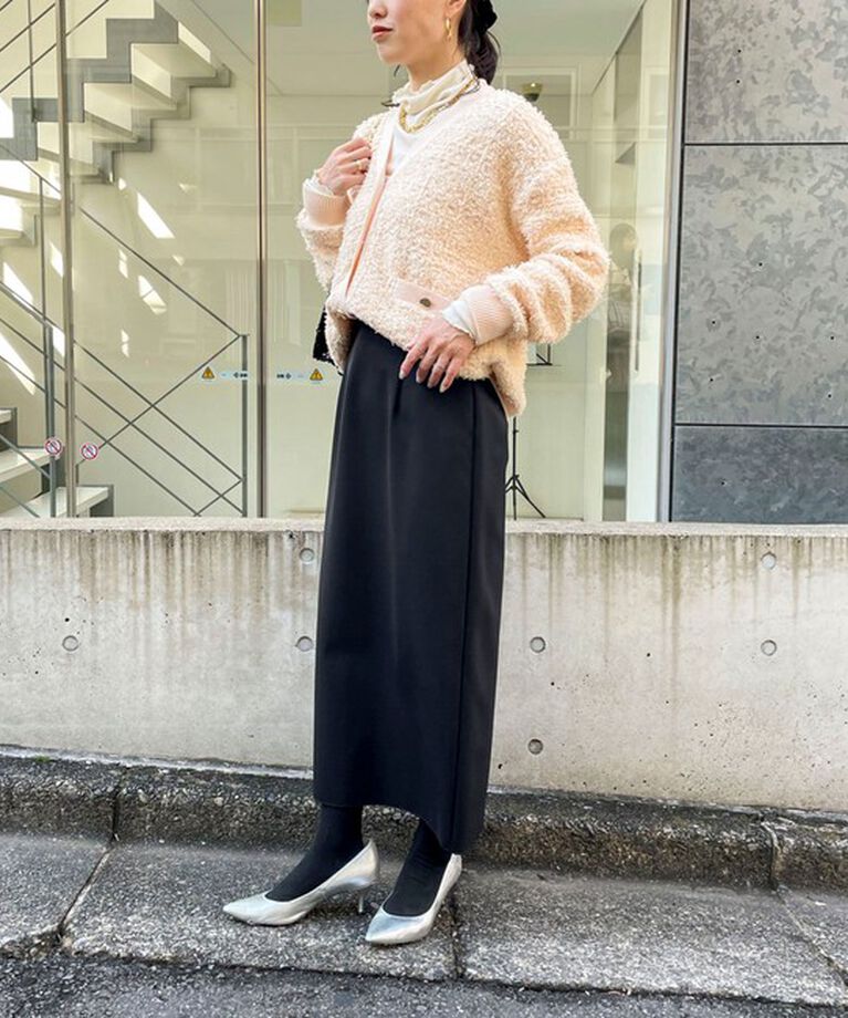 Rie Miller「《セットアップ対応》ファンシーツイード風スパンコール入りVネックカーディガン」|カーディガン|