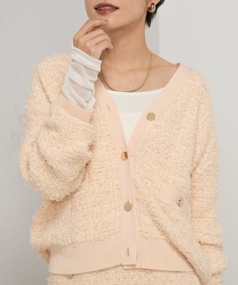 Rie Miller「《セットアップ対応》ファンシーツイード風スパンコール入りVネックカーディガン」|カーディガン|