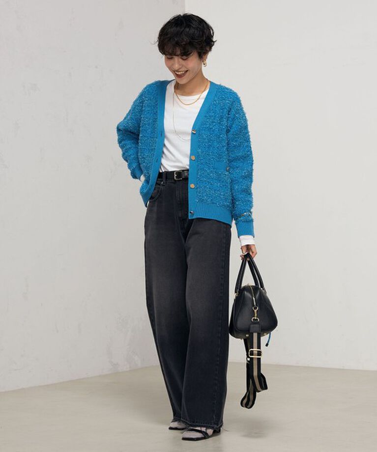 Rie Miller「《セットアップ対応》ファンシーツイード風スパンコール入りVネックカーディガン」|カーディガン|