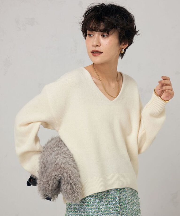 NOLLEY'S「ロゴ刺繍入りVネックプルオーバーニット」|ニット・セーター|