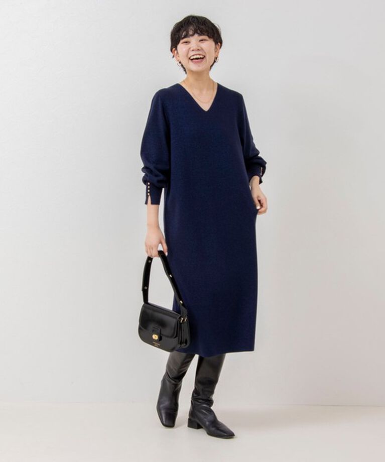 NOLLEY'S sophi「《手洗い可能》ラメ総針Vネックコクーンワンピース」|ワンピース|