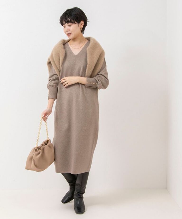 NOLLEY'S sophi「《手洗い可能》ラメ総針Vネックコクーンワンピース」|ワンピース|
