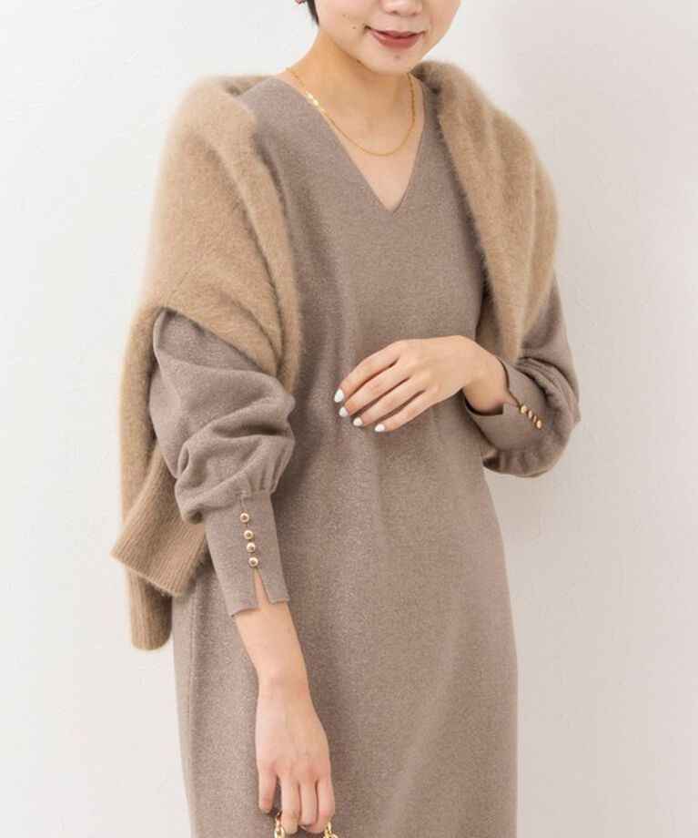 NOLLEY'S sophi「《手洗い可能》ラメ総針Vネックコクーンワンピース」|ワンピース|