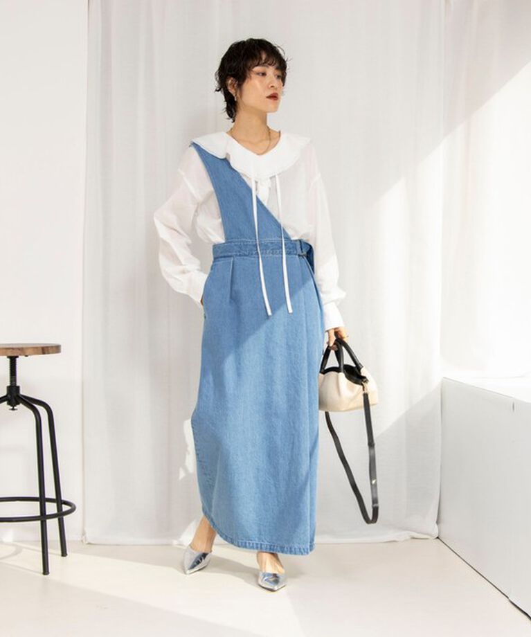 Rie Miller「【RM denim】ワンショルダーデニムジャンパースカート」|ワンピース|