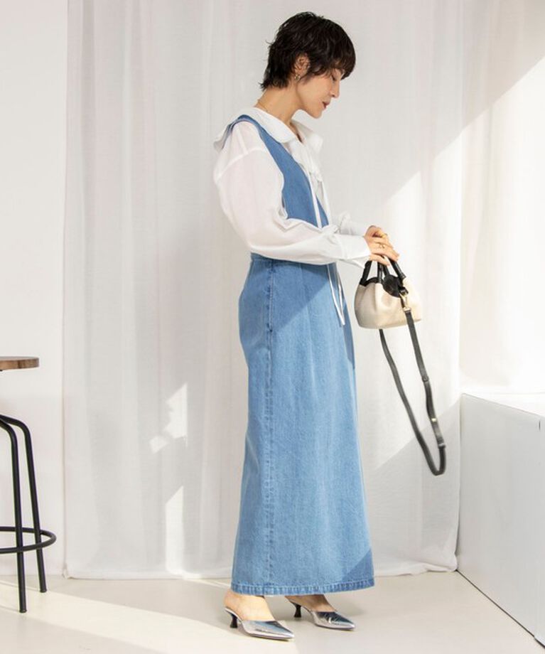 Rie Miller「【RM denim】ワンショルダーデニムジャンパースカート」|ワンピース|