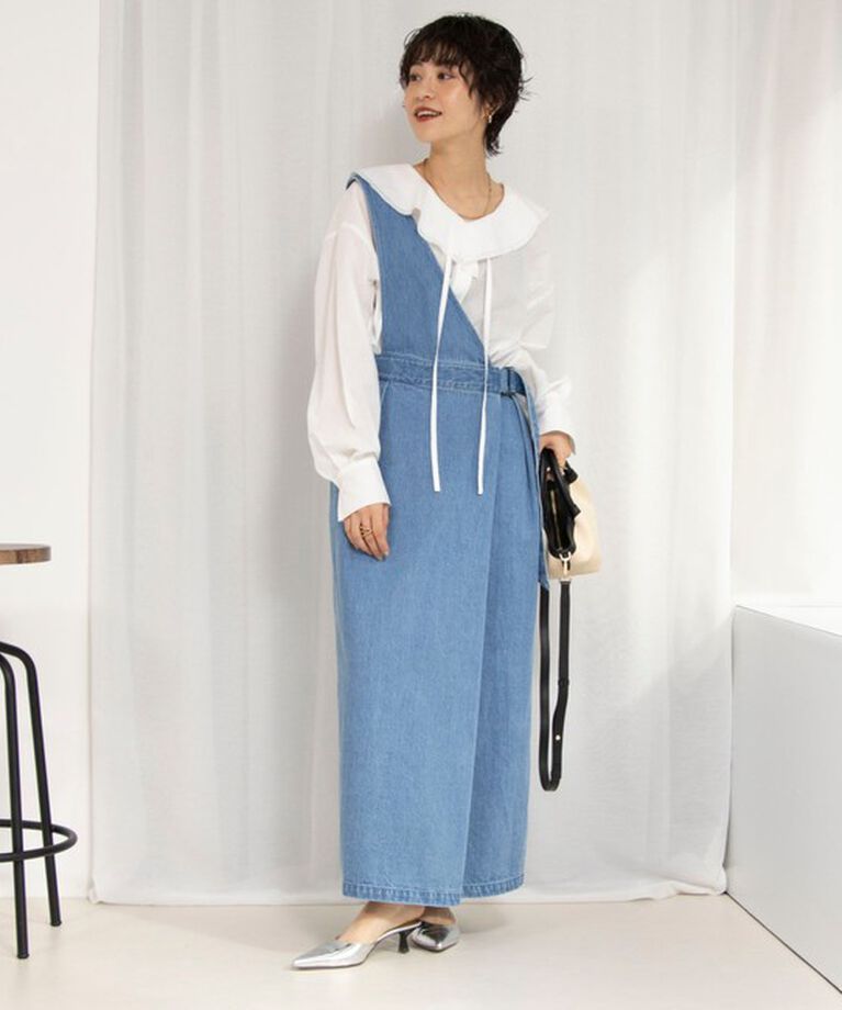 Rie Miller「【RM denim】ワンショルダーデニムジャンパースカート」|ワンピース|