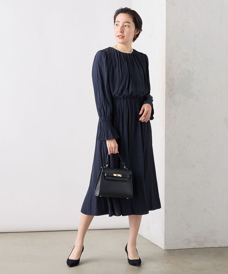 NOLLEY'S「ウォッシャブル割繊2WAYギャザーワンピース」|ワンピース|ネイビー