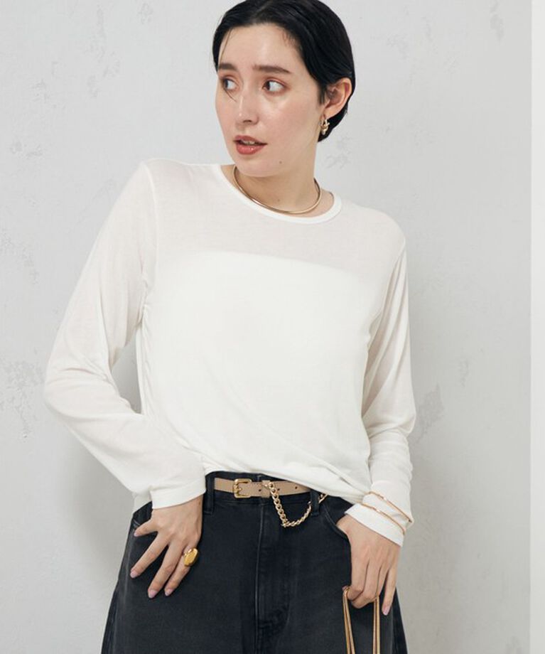 Rie Miller「【追加】シアーストレッチロンT」|Tシャツ・カットソー|ホワイト