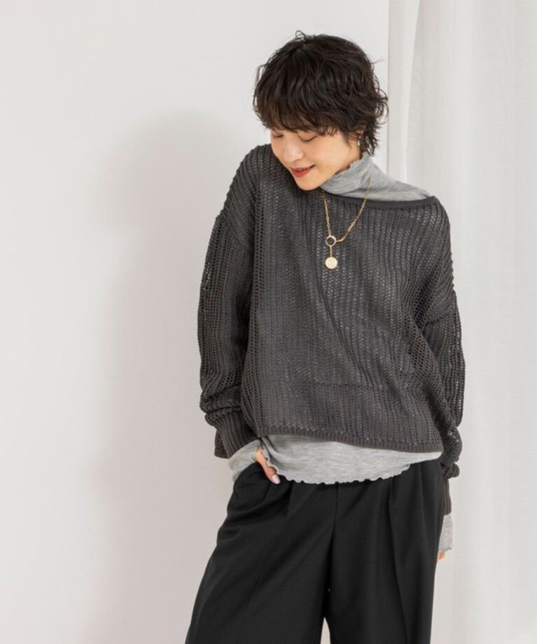 NOLLEY'S「《手洗い可能》メッシュボートネックプルオーバーニット」|ニット・セーター|