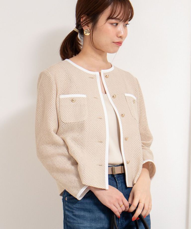 NOLLEY'S sophi「ウォッシャブルラッセルカーデジャケット」|ノーカラージャケット|