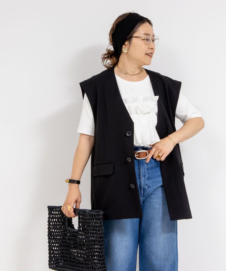 Rie Miller「《セットアップ対応》【PR林☆別注アイテム】ウォッシャブルエアーシャークジレ」|ベスト・ジレ|