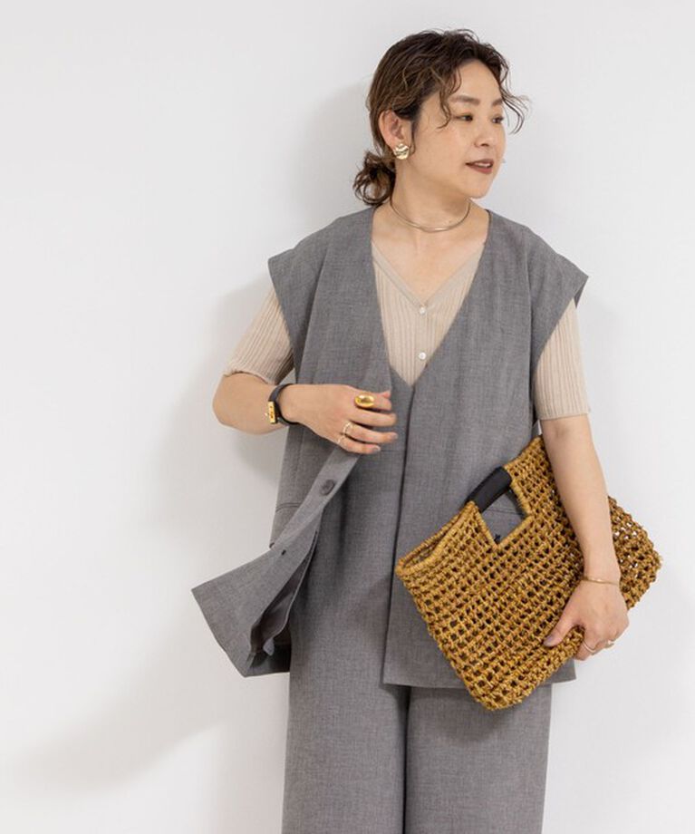 Rie Miller「《セットアップ対応》【PR林☆別注アイテム】ウォッシャブルエアーシャークジレ」|ベスト・ジレ|