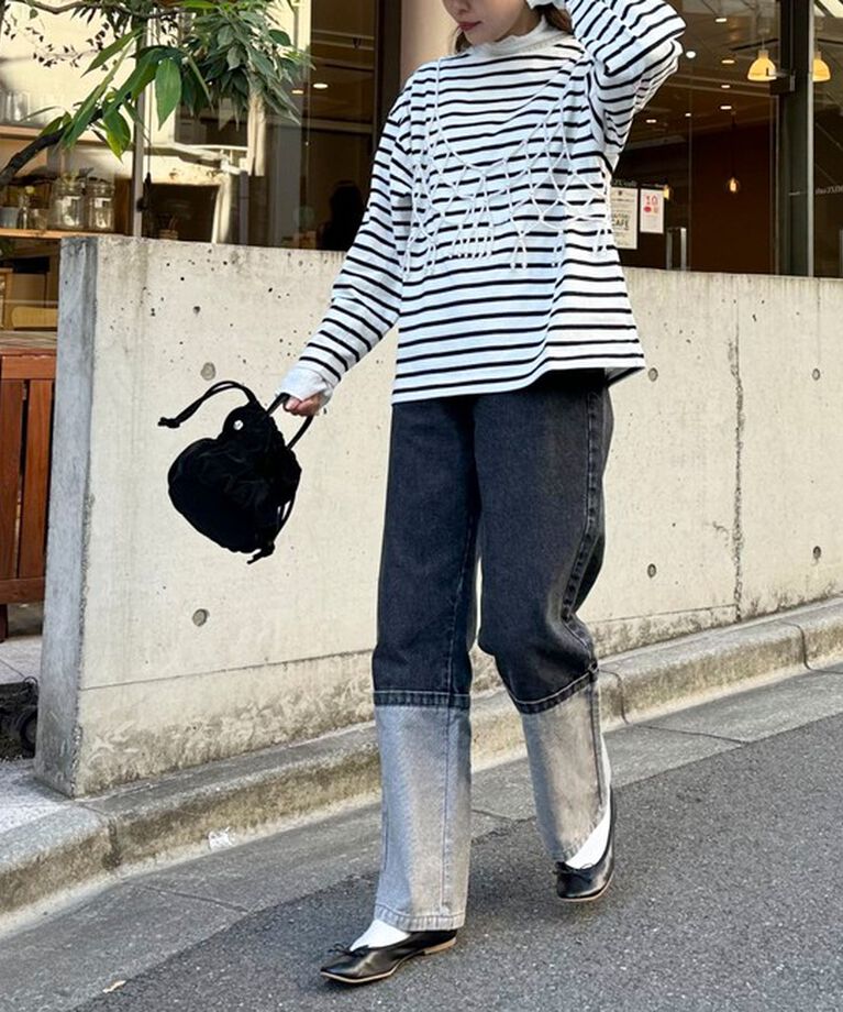 fredy emue「袖ドット釦ボーダープルオーバー」|Tシャツ・カットソー|