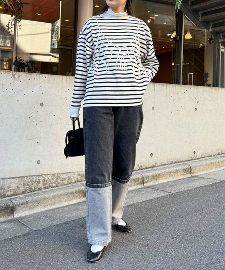 fredy emue「袖ドット釦ボーダープルオーバー」|Tシャツ・カットソー|