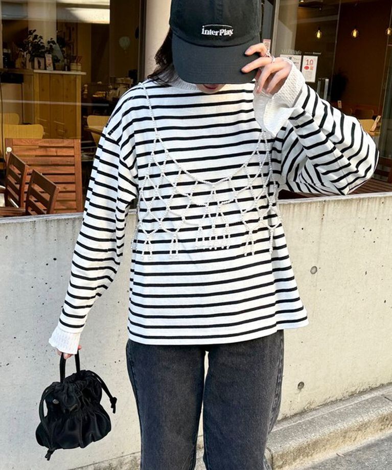 fredy emue「袖ドット釦ボーダープルオーバー」|Tシャツ・カットソー|