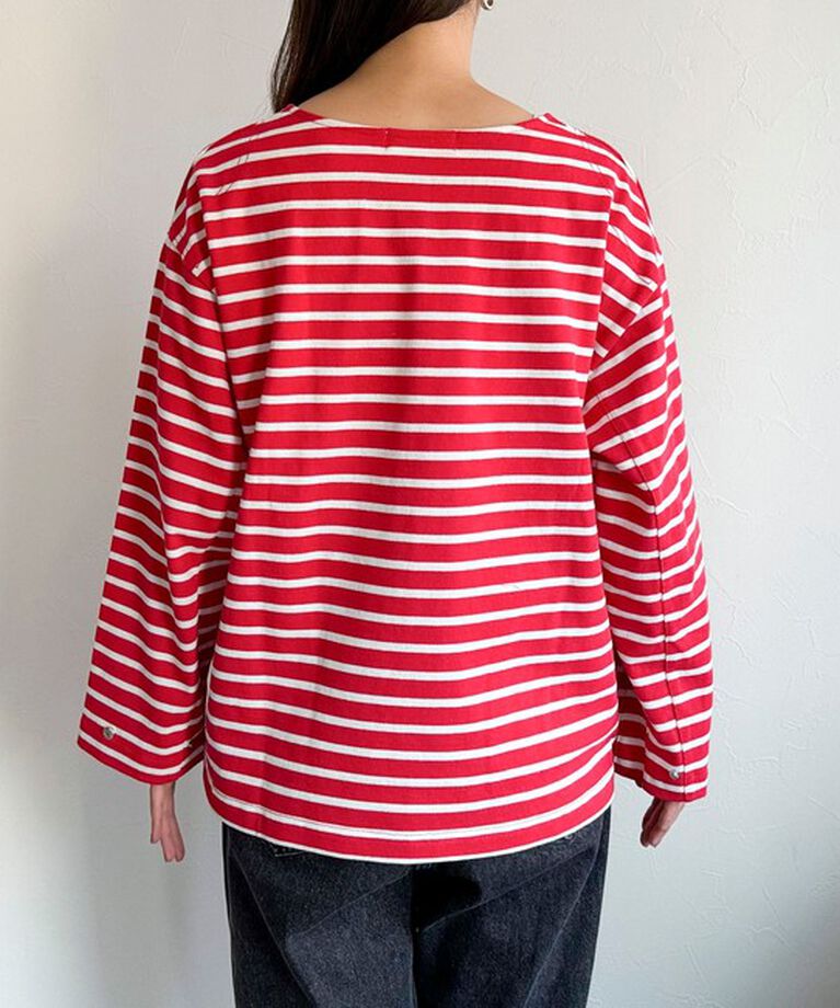 fredy emue「袖ドット釦ボーダープルオーバー」|Tシャツ・カットソー|