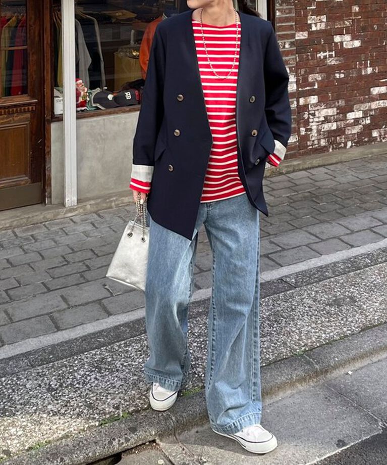 fredy emue「袖ドット釦ボーダープルオーバー」|Tシャツ・カットソー|
