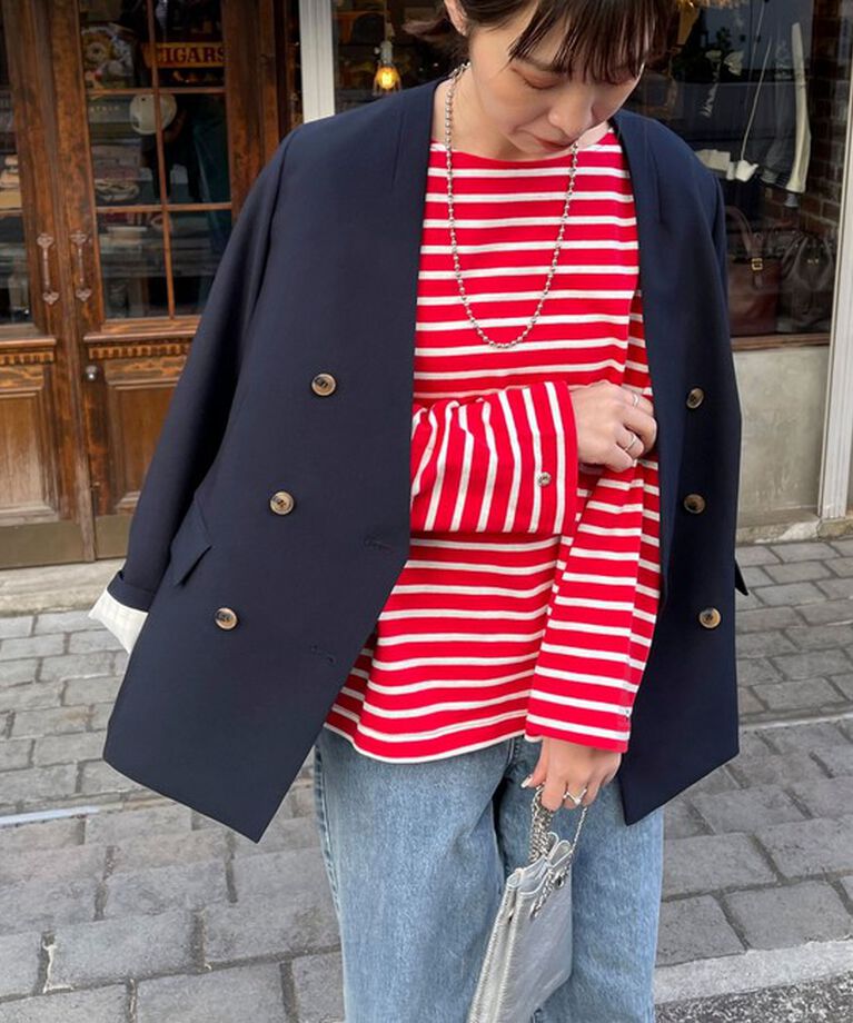 fredy emue「袖ドット釦ボーダープルオーバー」|Tシャツ・カットソー|