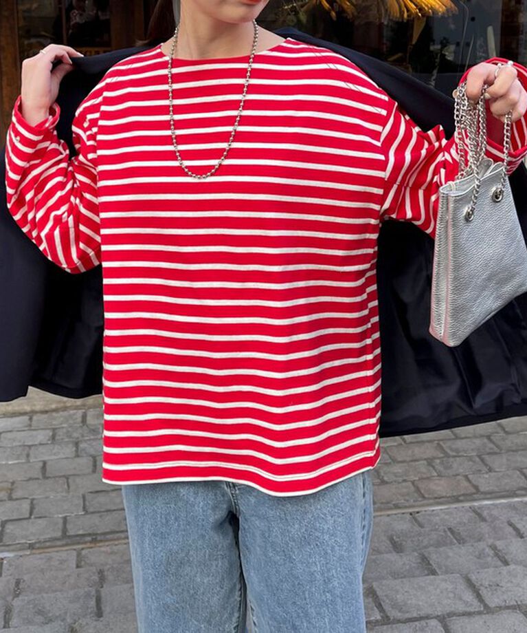 fredy emue「袖ドット釦ボーダープルオーバー」|Tシャツ・カットソー|