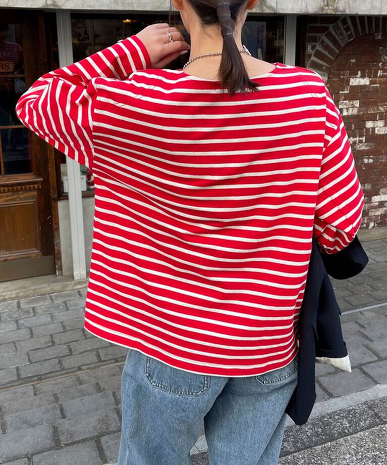 fredy emue「袖ドット釦ボーダープルオーバー」|Tシャツ・カットソー|