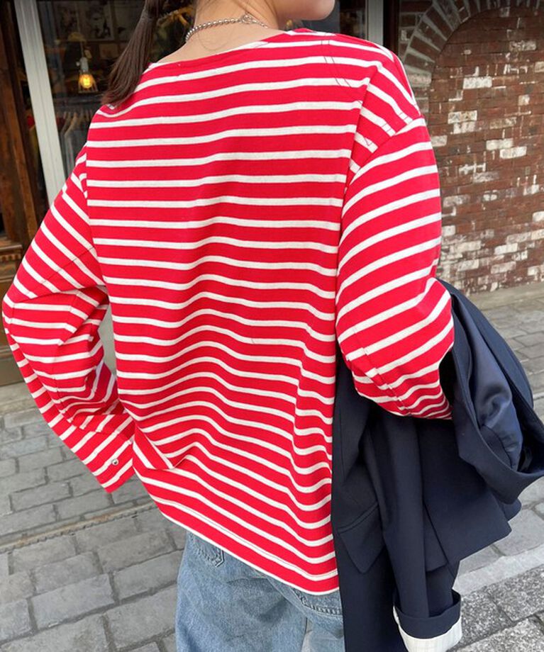 fredy emue「袖ドット釦ボーダープルオーバー」|Tシャツ・カットソー|