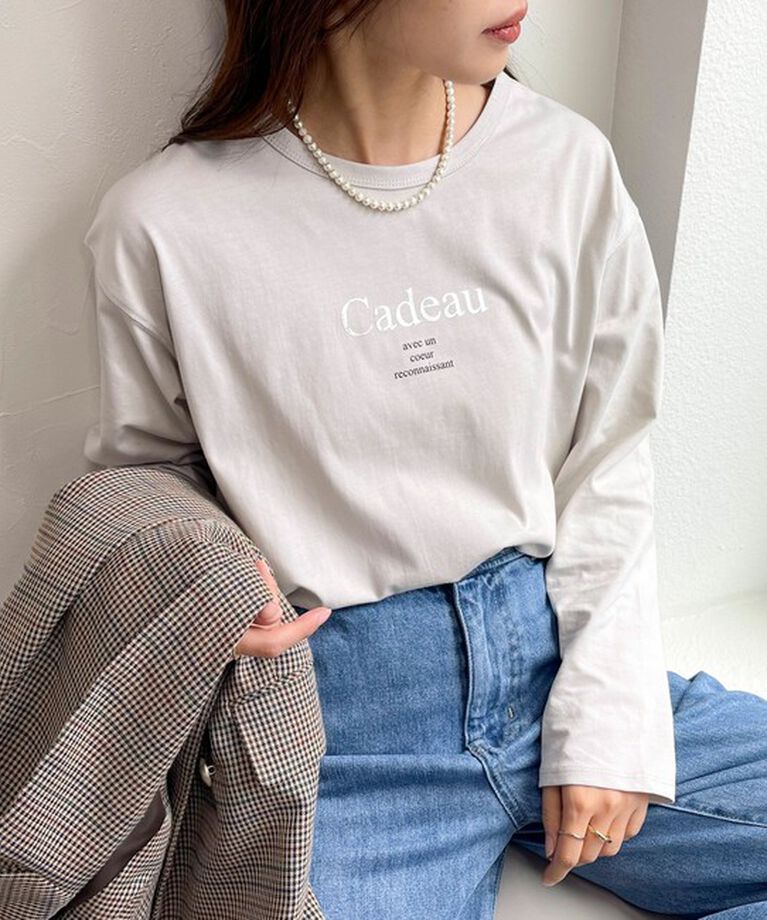 fredy emue「箔プリントシルケットロンTシャツ」|Tシャツ・カットソー|ライトグレー