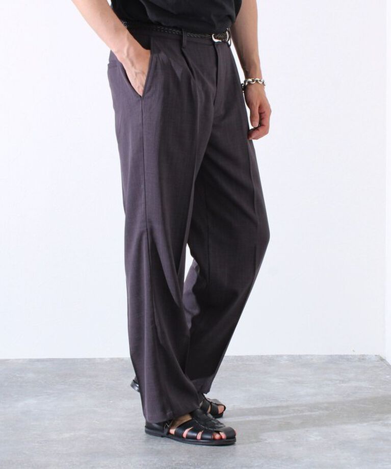GLOSTER「【GLOSTER/グロスター】タック入り ドライポリ ワイドストレート スラックスパンツ」|チノ|