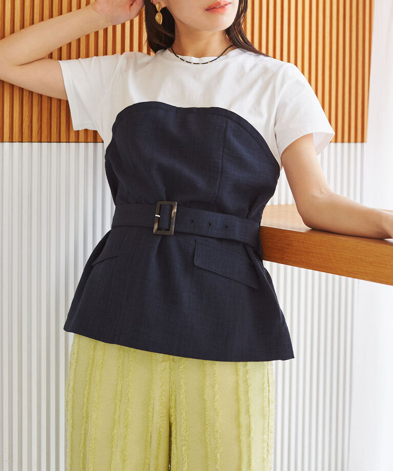VIS「【接触冷感・洗える】美easyコルセットドッキングプルオーバー」|Tシャツ・カットソー|ネイビー(40)