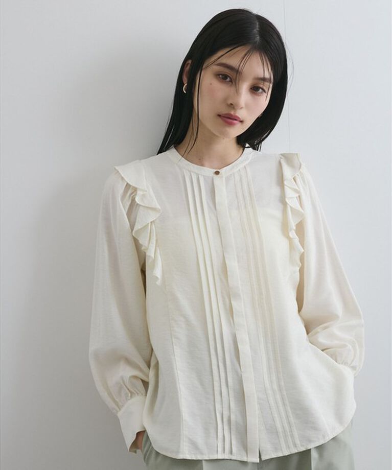 VIS「【洗える】フロントピンタックフリルブラウス」|シャツ・ブラウス|