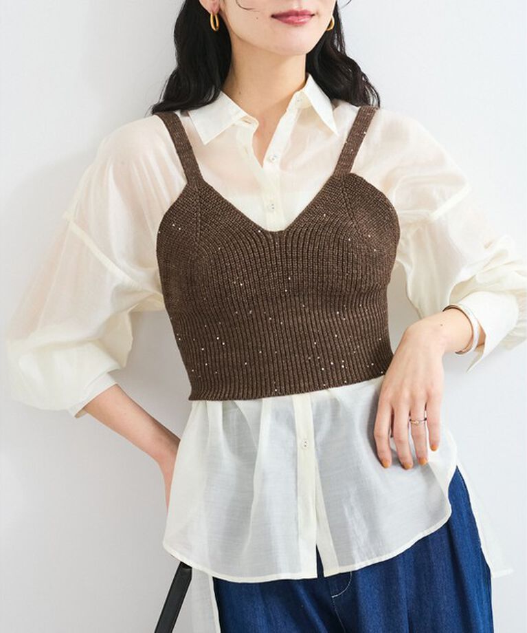 VIS「【洗える】アソートシアーシャツ(フラワー刺繍&無地）」|シャツ・ブラウス|