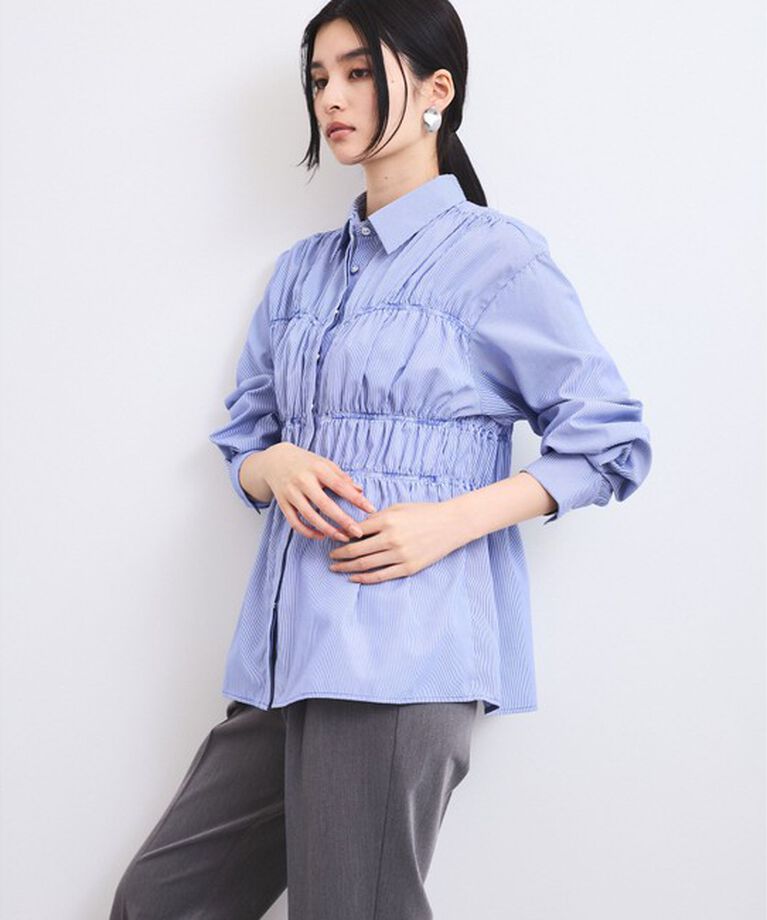 VIS「【新色追加】シャーリングデザインシャツ【洗える】」|シャツ・ブラウス|