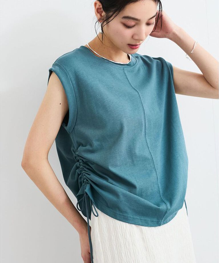 VIS「【WEB限定】サイドドロストシャーリングカットソー」|Tシャツ・カットソー|ブルー系(45)