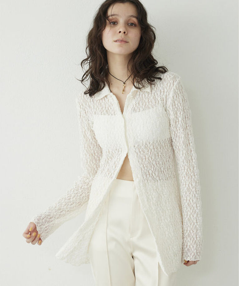 THE PAUSE「【THE PAUSE】ストレッチレースシャツ」|Tシャツ・カットソー|アイボリー