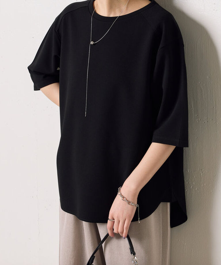 「ハーフスリーブジョーゼット半袖T」|Tシャツ・カットソー|ブラック