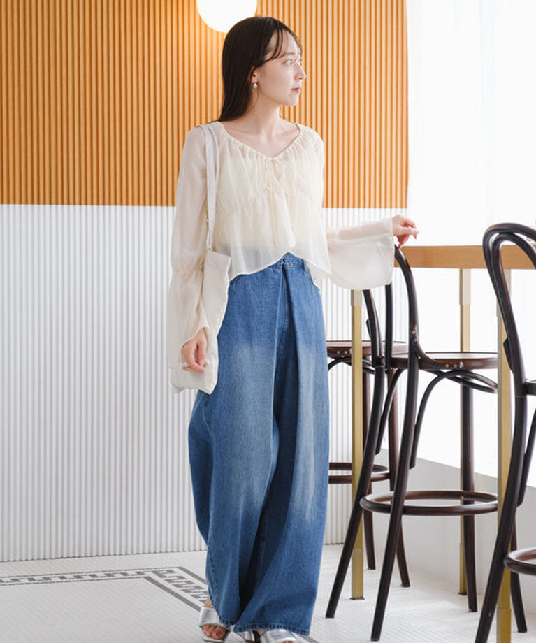  「【S.Lサイズ展開/前後2WAY】シャーリングシアーブラウス」|シャツ・ブラウス|