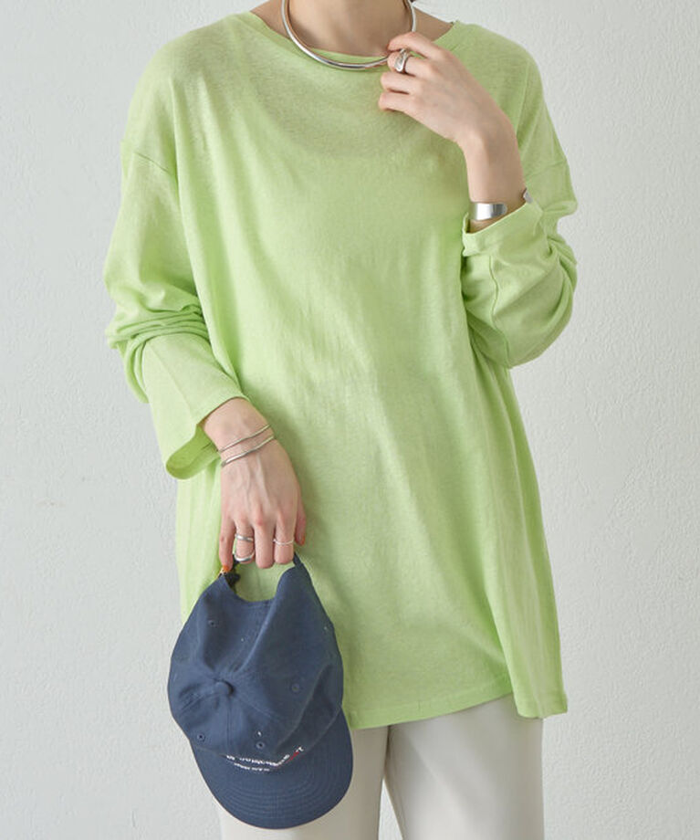  「《涼しく着れる》《こなれ感》シアービッグロンTee」|Tシャツ・カットソー|ライムグリーン