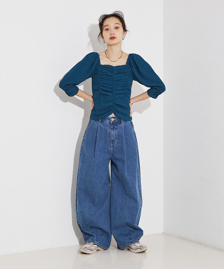 NOMINE「タック ボリューム デニムパンツ」|デニム|
