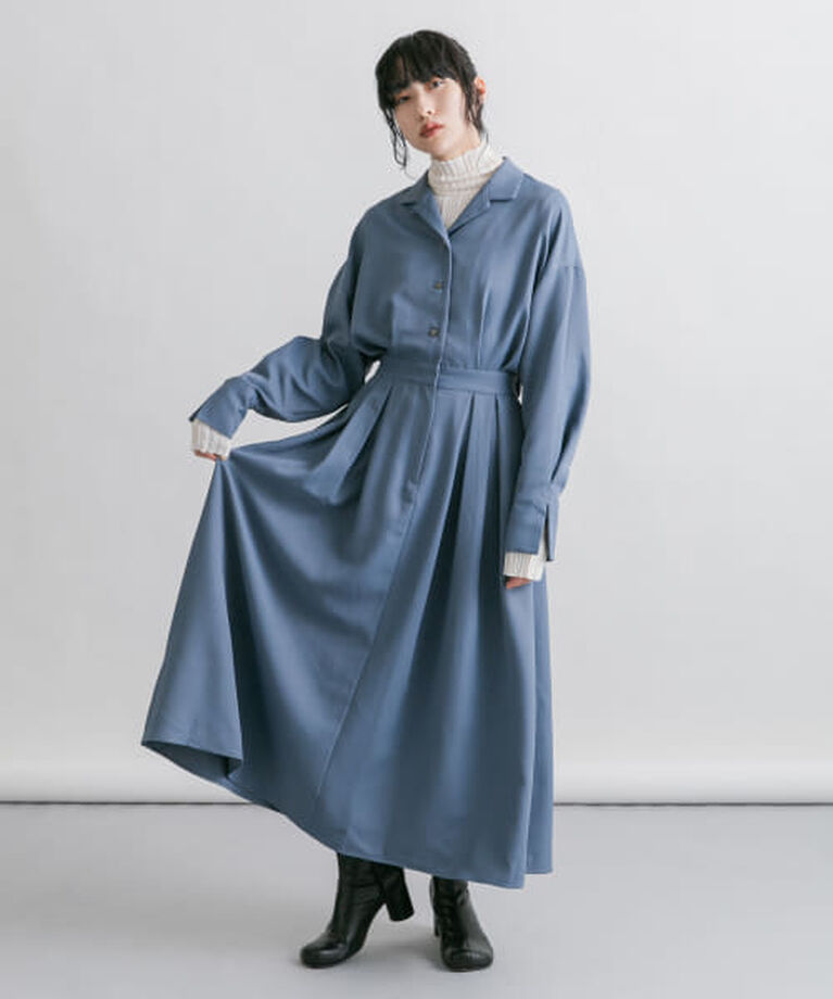  「KBF オープンカラーボックスプリーツワンピース」|ワンピース|DUSTYBLUE