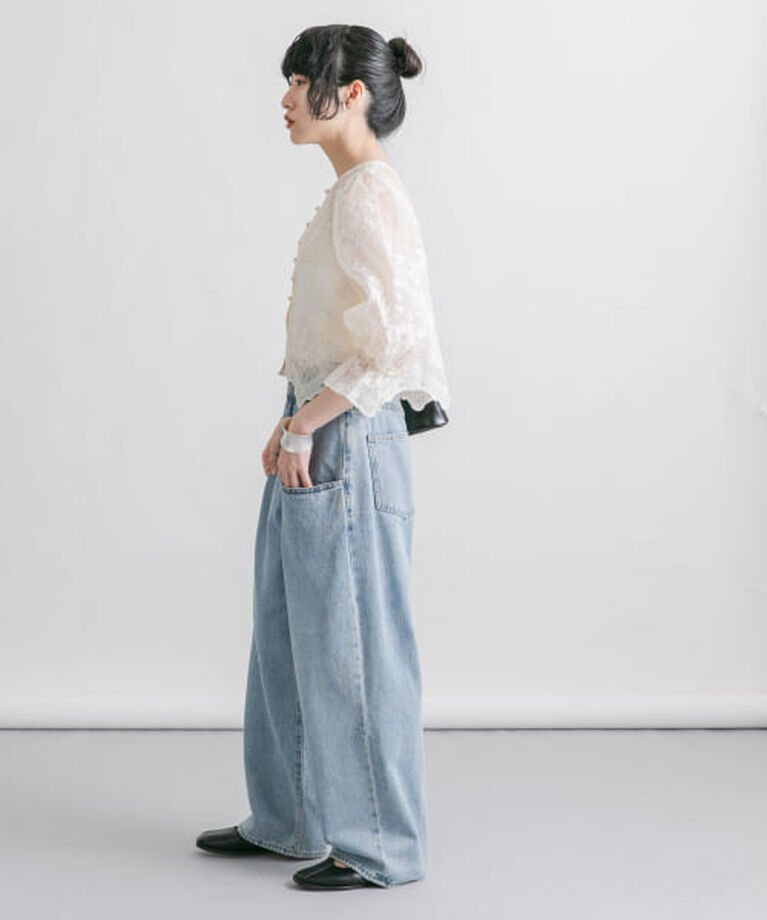  「KBF オーガンジー刺繍クロップドブラウス」|シャツ・ブラウス|