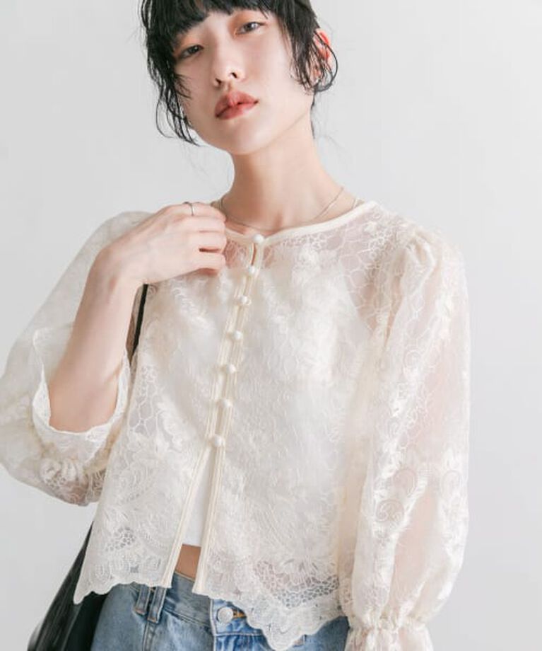  「KBF オーガンジー刺繍クロップドブラウス」|シャツ・ブラウス|