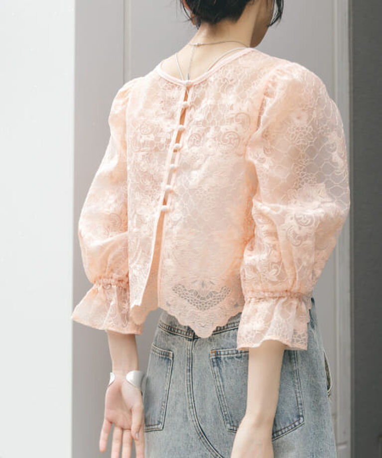  「KBF オーガンジー刺繍クロップドブラウス」|シャツ・ブラウス|PINK