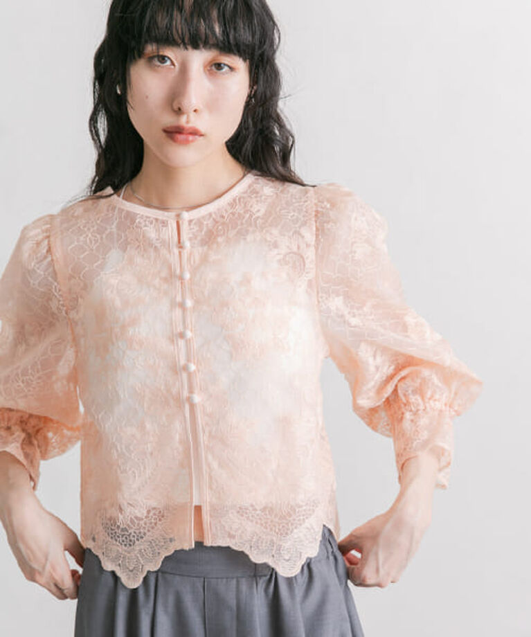  「KBF オーガンジー刺繍クロップドブラウス」|シャツ・ブラウス|