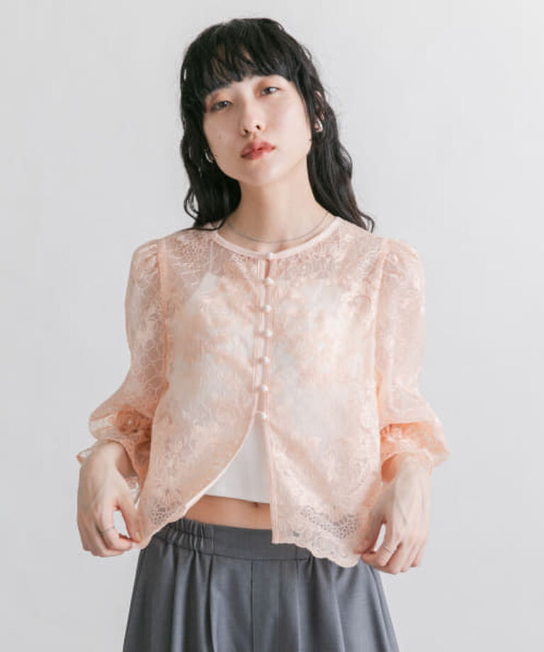  「KBF オーガンジー刺繍クロップドブラウス」|シャツ・ブラウス|