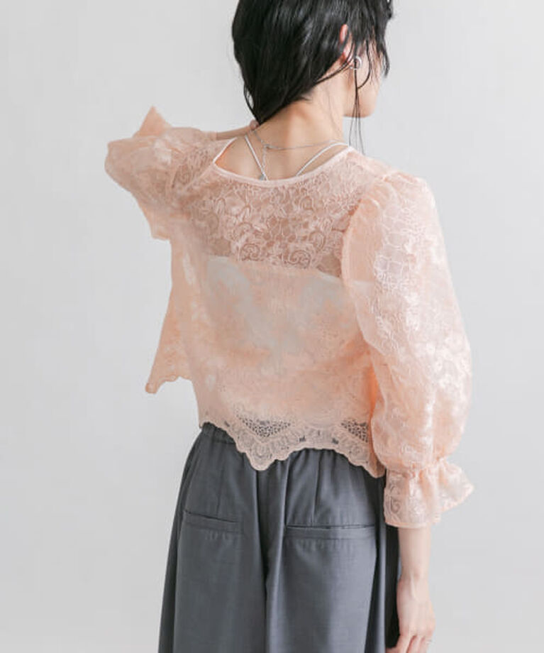  「KBF オーガンジー刺繍クロップドブラウス」|シャツ・ブラウス|