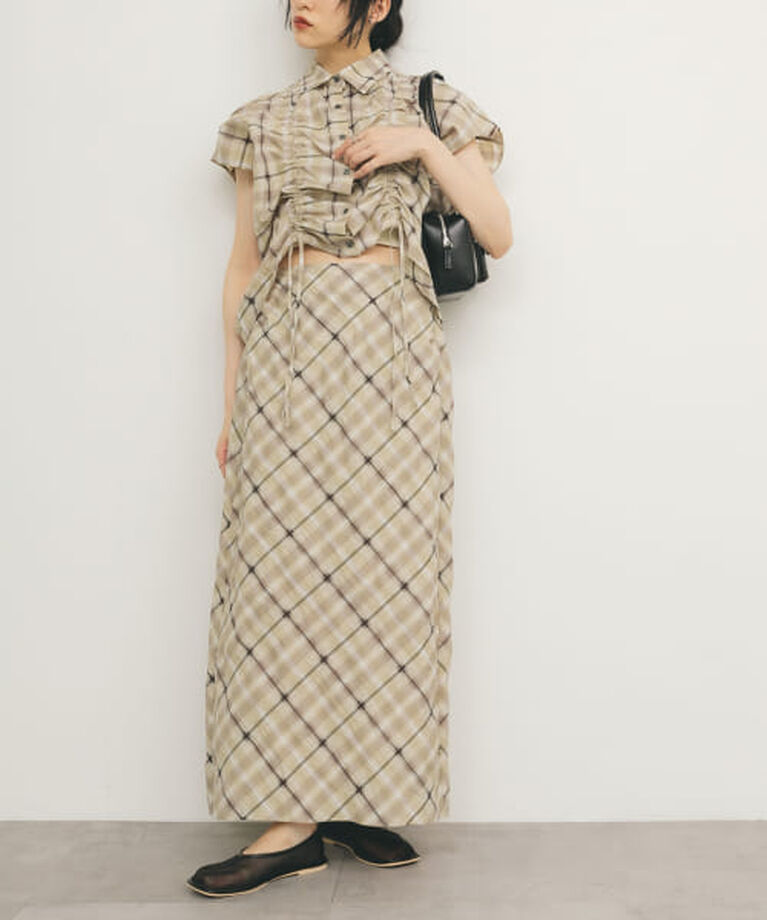  「KBF シアーチェックIラインスカート」|スカート|BEIGE